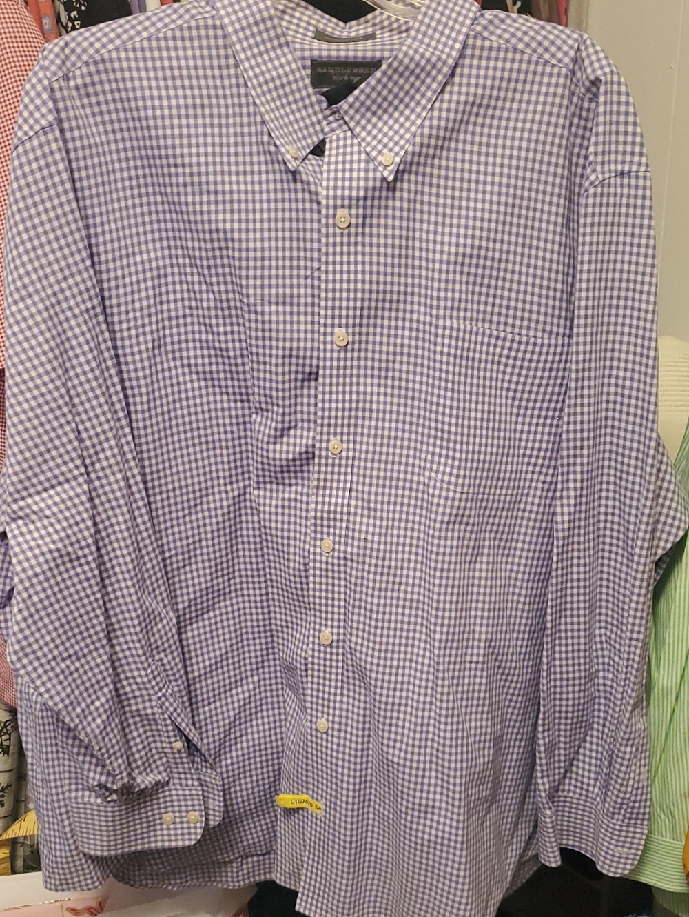Saddlebred Purple and White Gingham Button-Down Long Sleeve Shirt